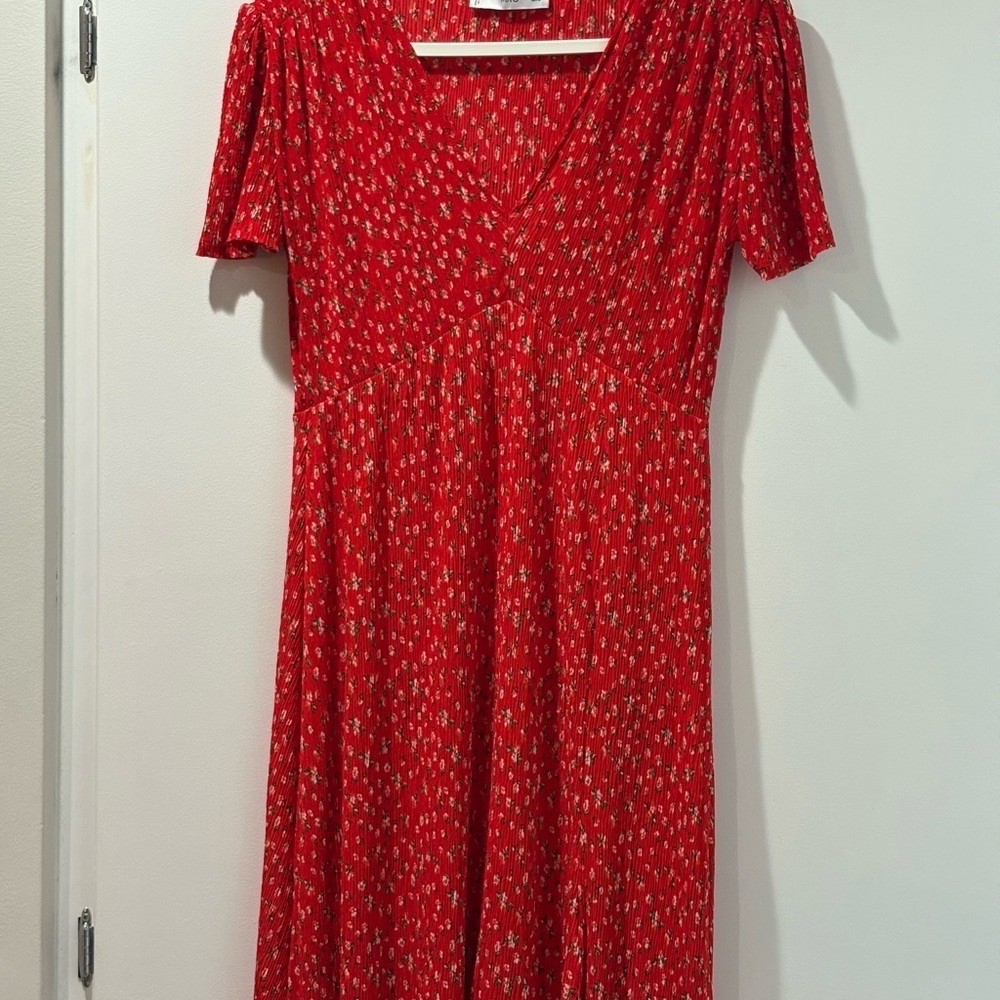 MNG Elegant Red Floral Maxi Dress Front Slit M